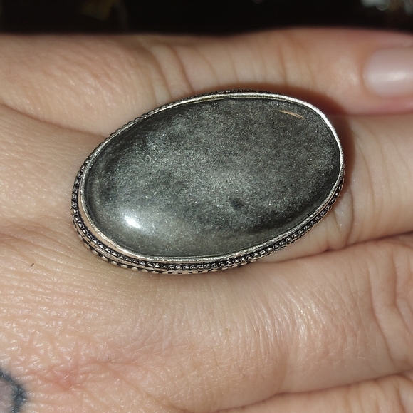 Silver Sheen Obsidian Ring Size 6.5 - Picture 6 of 7